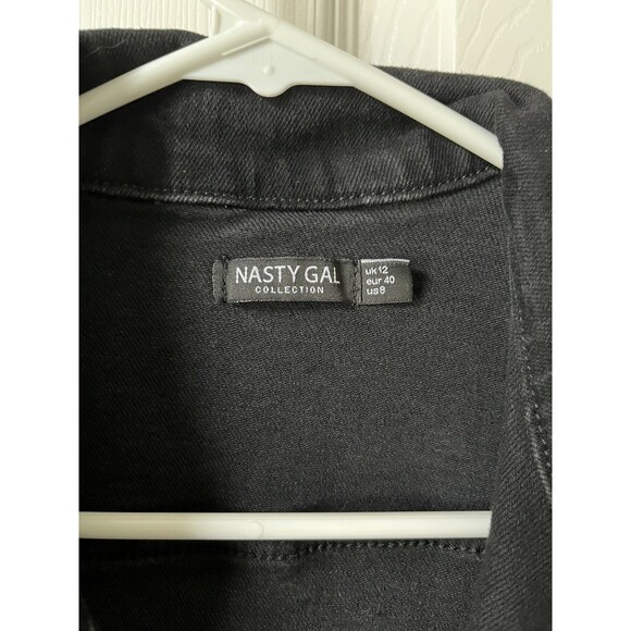 Nasty Gal Black Deep Plunging V Neck Denim Boilersuit Jumpsuit Edgy Grunge Sz 8 - Picture 5 of 15